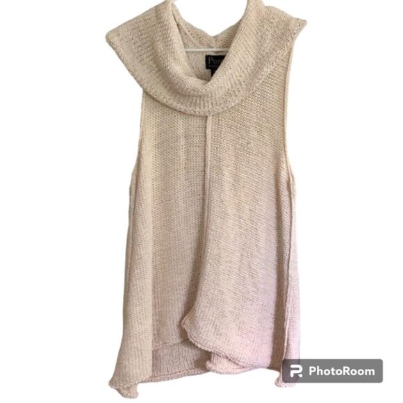 PURE HANDKNIT Ivory "Paris" Sleeveless Cowl Neck Sweater Women's Size Med/Large - Picture 1 of 5